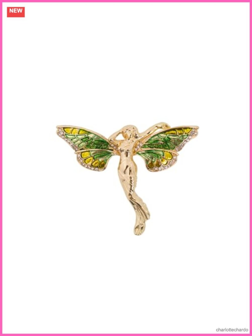 Crystal Brooch Pin Brass Fairy Wings Accessory Jewelry Gift for Women